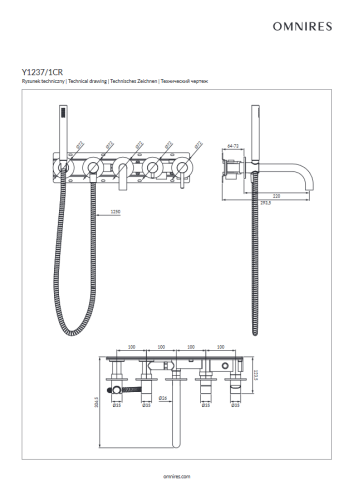 Omnires Y bateria wannowa 5-otworowa podtynkowa Chrom