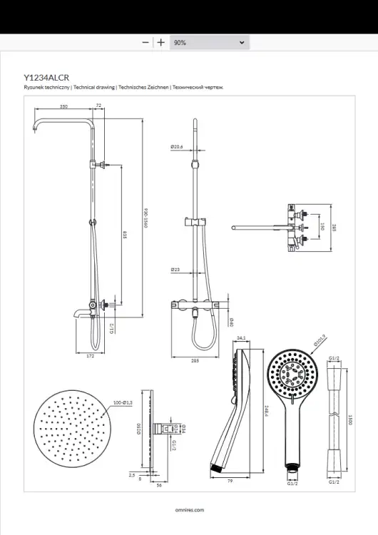 Omnires Y system wannowy termostatyczny natynkowy Chrom  Y1234ALCR