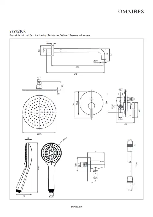 Omnires Y system prysznicowy podtynkowy chrom SYSY21CR