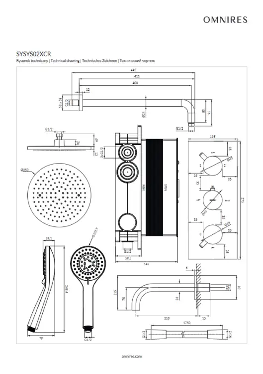 Omnires Y system wannowy  termostatyczny podtynkowy Chrom SYSYS02XCR
