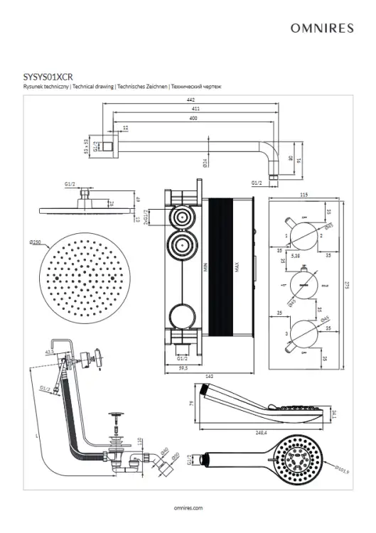 Omnires Y system wannowy  termostatyczny podtynkowy Chrom SYSYS01XCR