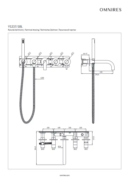 Omnires Y bateria wannowa 5-otworowa podtynkowa Czarna