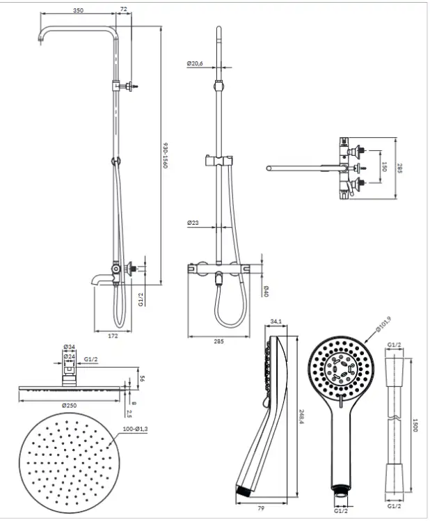 Omnires Y system wannowo- prysznicowy termostatyczny natynkowy Czarny Y1234ALBL